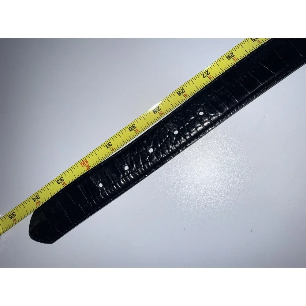 Brighton STARDUST Leather Belt  Size 32 M/L Croc Embossed Black Silver Rhineston